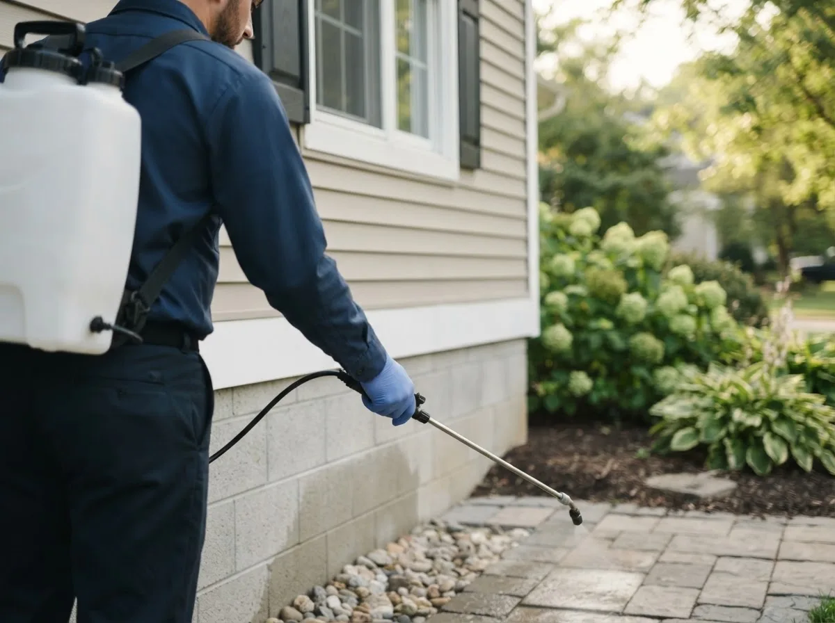 Pest control technician inspecting a home in Linville, NC